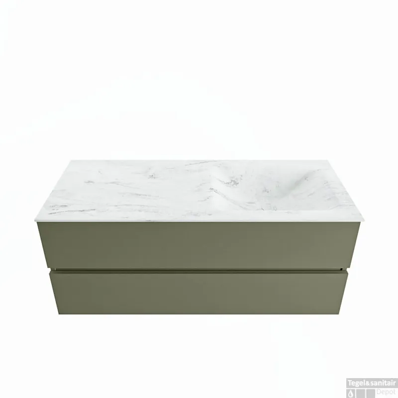 MONDIAZ VICA-DLUX 120cm badmeubel onderkast Army 2 lades. Inbouw wastafel CLOUD rechts 1 kraangat, kleur Opalo. Op = Op