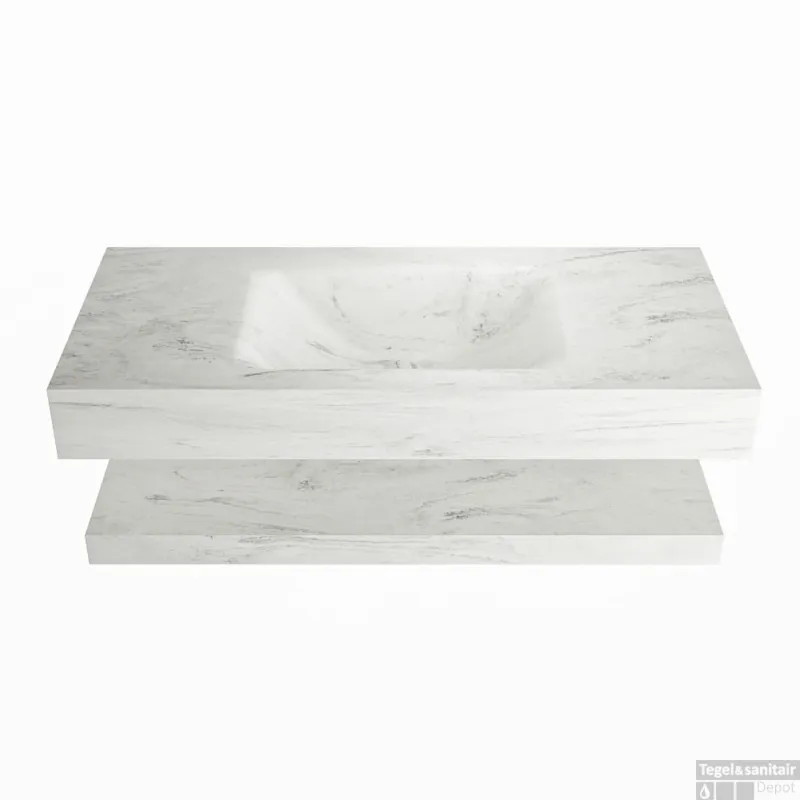 Speciale Aanbieding MONDIAZ ALAN-DLUX 100cm planchet Opalo. Vrijhangende wastafel CLOUD midden 1 kraangat, kleur Opalo.