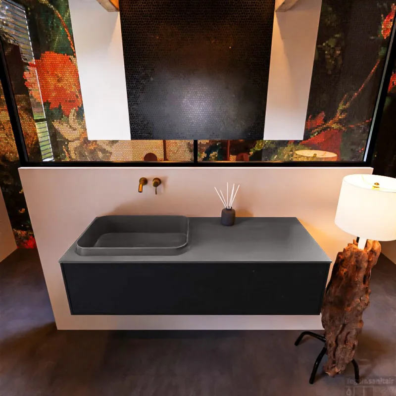 Badkamermeubelset Mondiaz Erin 120 cm met 1 Lade met RIDGE Wastafel Links Dark grey Zonder Kraangaten Greeploos Mat Urban Direct Verzonden