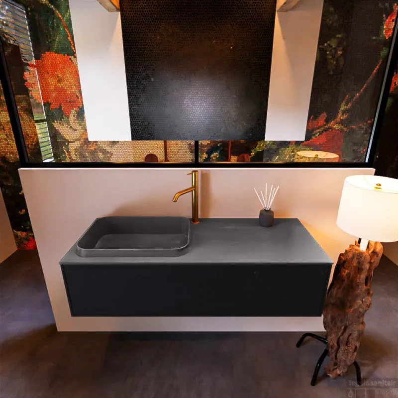 Badkamermeubelset Mondiaz Erin 120 cm met 1 Lade met RIDGE Wastafel Links Dark grey met 1 kraangat Greeploos Mat Urban Hete Deal