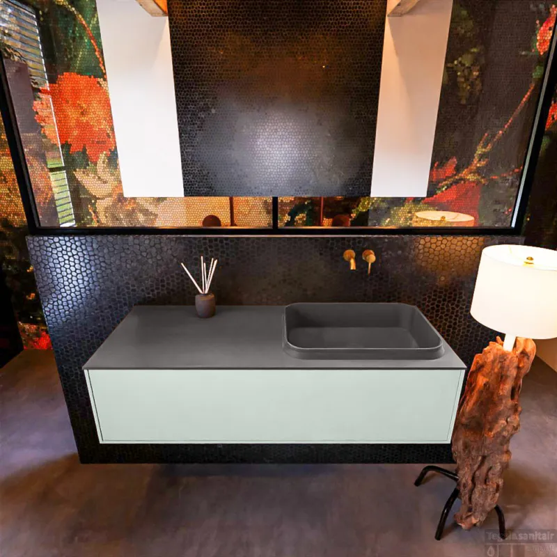 Badkamermeubelset Mondiaz Erin 120 cm met 1 Lade met RIDGE Wastafel Rechts Dark grey Zonder Kraangaten Greeploos Mat Greey Alleen Vandaag