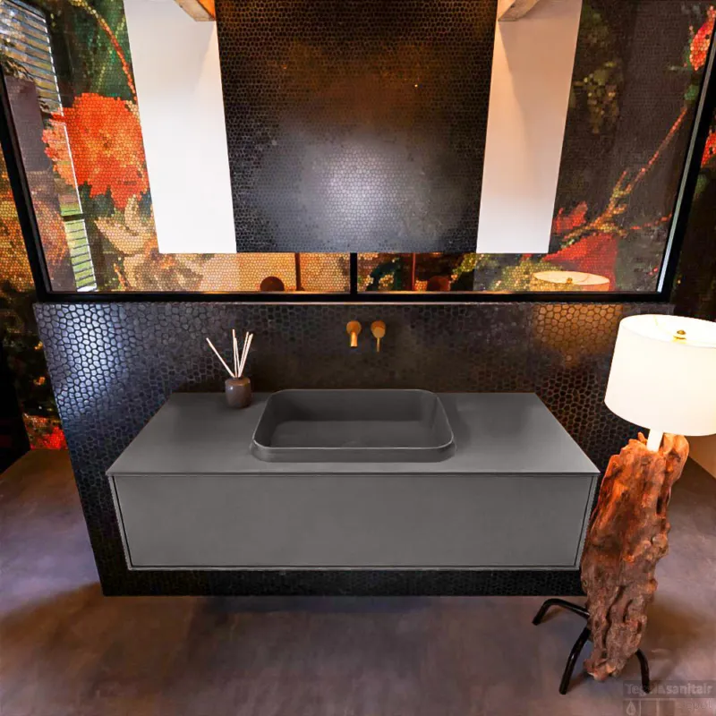 Badkamermeubelset Mondiaz Erin 120 cm met 1 Lade met RIDGE Wastafel Midden Dark grey Zonder Kraangaten Greeploos Mat Dark Grey Seizoensaanbieding