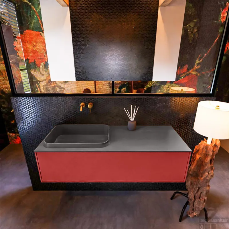Premium Badkamermeubelset Mondiaz Erin 120 cm met 1 Lade met RIDGE Wastafel Links Dark grey Zonder Kraangaten Greeploos Mat Fire