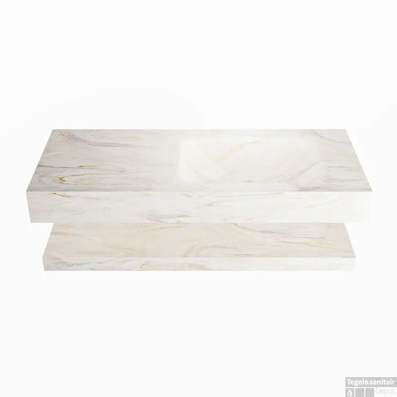 MONDIAZ ALAN-DLUX 110cm planchet Ostra. Vrijhangende wastafel CLOUD rechts zonder kraangat, kleur Ostra. Hoge Kwaliteit