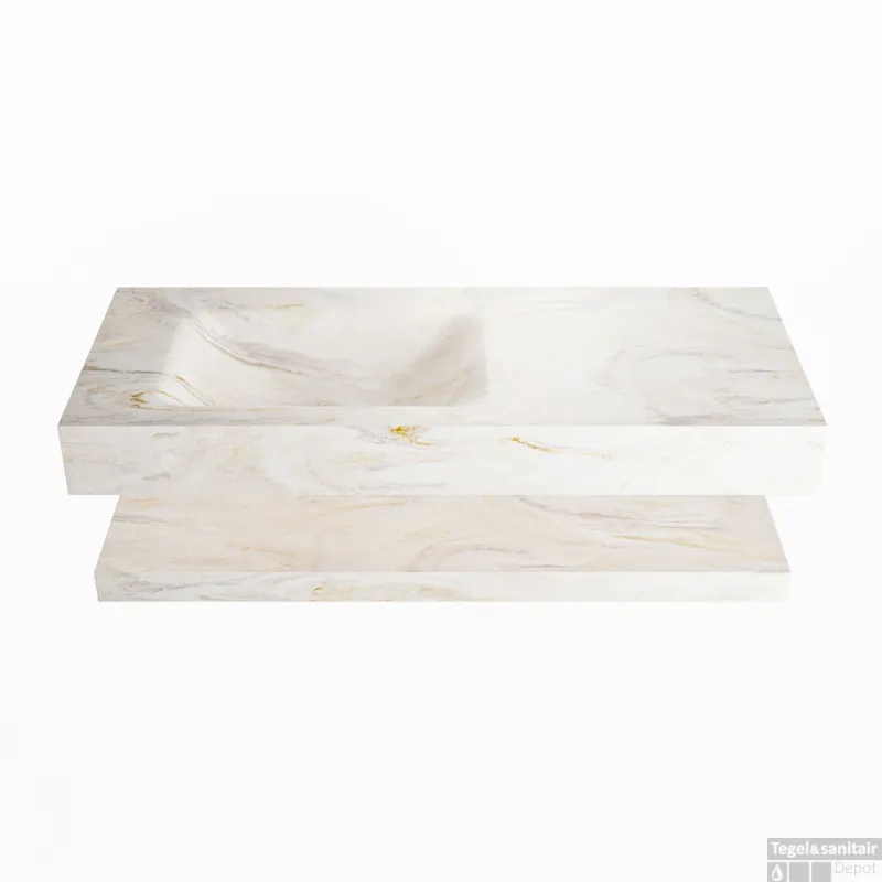 Voordeelprijs MONDIAZ ALAN-DLUX 110cm planchet Ostra. Vrijhangende wastafel CLOUD links 1 kraangat, kleur Ostra.