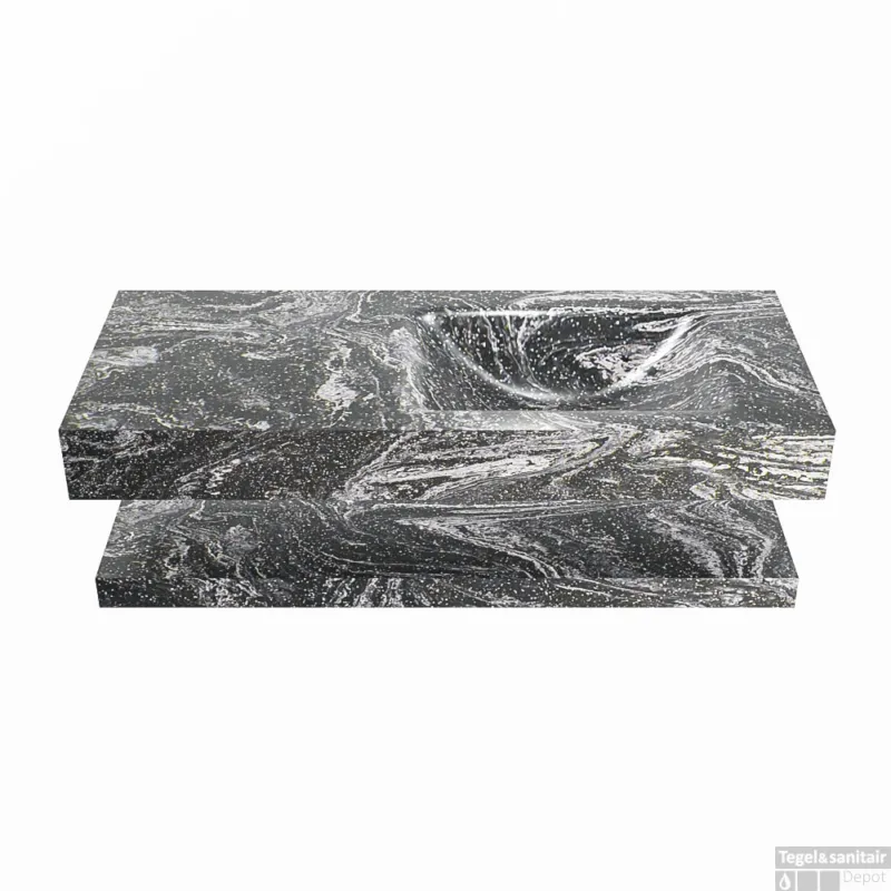 Direct Beschikbaar MONDIAZ ALAN-DLUX 110cm planchet Lava. Vrijhangende wastafel CLOUD rechts zonder kraangat, kleur Lava.