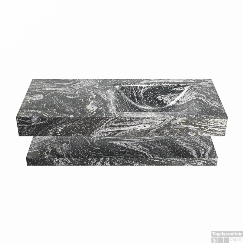 Veilige Betaling MONDIAZ ALAN-DLUX 110cm planchet Lava. Vrijhangende wastafel CLOUD rechts 1 kraangat, kleur Lava.