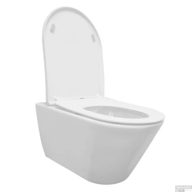 Wandcloset Wiesbaden Stereo Rimless Softclose met Shade Toiletzitting Mat Wit Premium