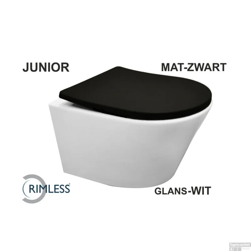 Premium Wandcloset Wiesbaden Vesta Junior Diepspoel Randloos Wit (Inclusief Flatline Zitting Mat Zwart)