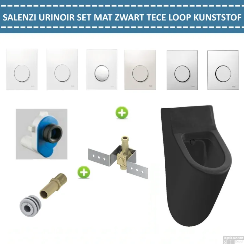 Urinoir Set Salenzi Hung Achterinlaat Mat Zwart met TECE Loop Drukplaat Kunststof Actieprijs