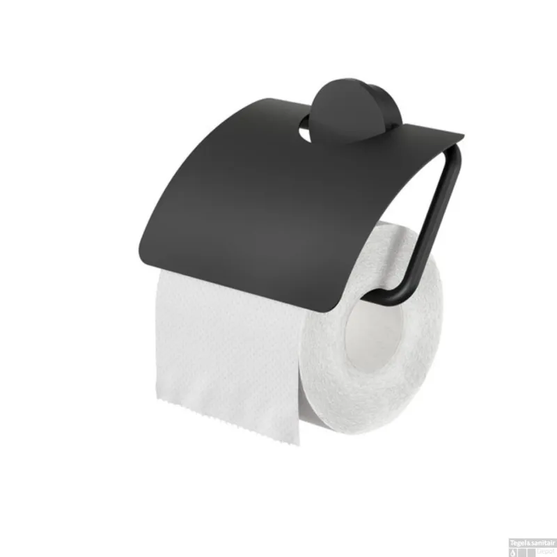 Toiletrolhouder met klep Geesa Opal Zwart Hoge Kwaliteit