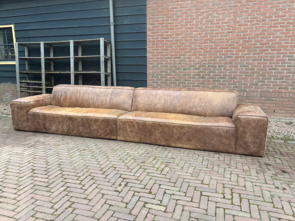 Buffelleren Bank 4.50 mtr. Breed Stoer & Vintage Premium