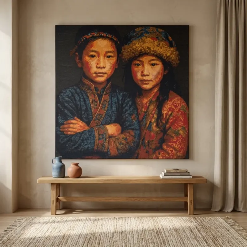 Koop Vandaag Tibetaanse Duo Geweven Wanddecoratie 138x138 cm