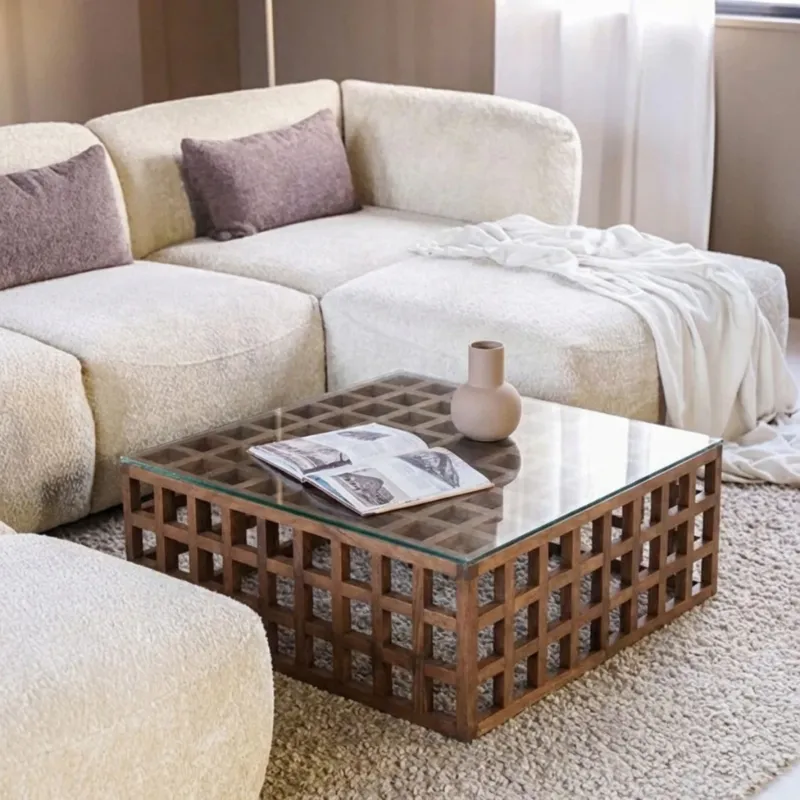 Salontafel Glas & Mangohout 90x90 cm – Eleonora Heras Koopje