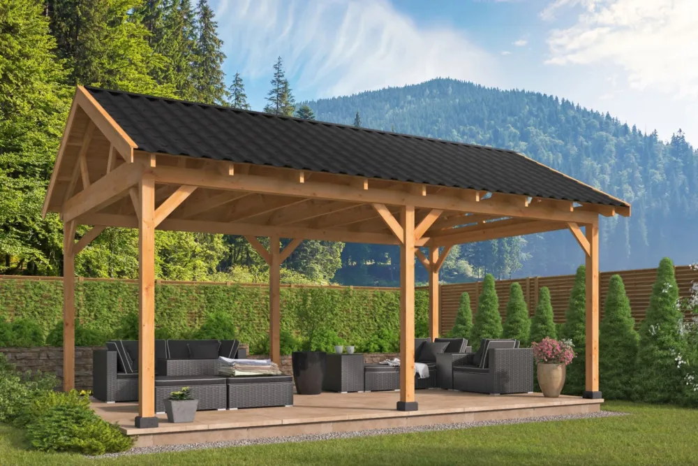 Overkapping Zadeldak Hamar XL type 1 Douglas Geschaafd 678x445x360cm Exclusieve Aanbieding