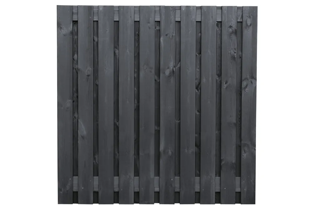 Tuinscherm Zwart Vuren 180 x 180 cm - 21 planks geschaafd - 180 / 90 met verloop Lage Kosten