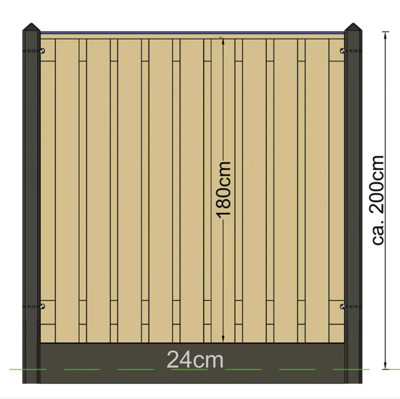Must-Have Schuttingpakket Vuren met antraciet gecoat beton - Hoogte 200cm - Tussenpakket - T-splitsing