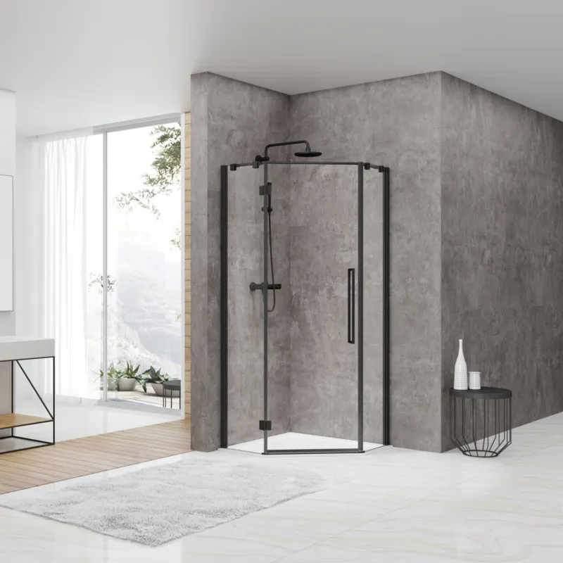 Douchecabine Van Rijn ST05 Vijfhoek Met Standaard Deur 100x200 cm 8 mm Helder Glas Zwart Gecertificeerd