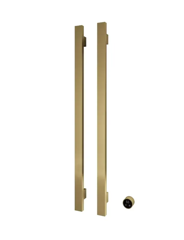Hotbath Square verticale radiator met 2 rails 135cm met geintegreerde schakelaar en inbouwelement geborsteld messing PVD Koopje