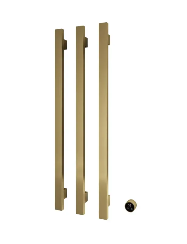 Hotbath Square verticale radiator met 3 rails 135cm met geintegreerde schakelaar en inbouwelement geborsteld messing PVD Beste Prijs