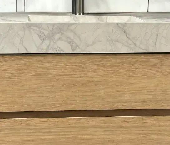 B-Stone NWH eiken badkamermeubel met witte marmeren wastafel 100cm Nieuw