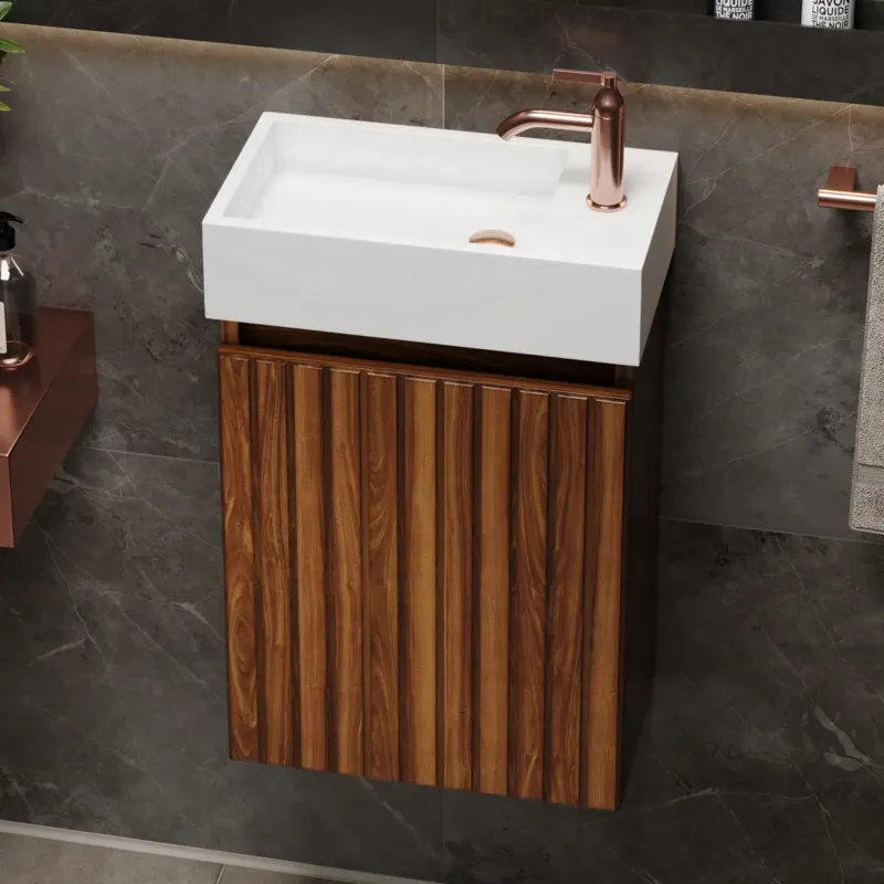 Meest Verkocht Fontana Alaska toiletmeubel ribbelfront walnoot 40x22cm met solid surface fontein rechts