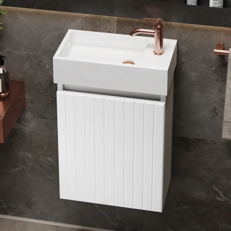 Koop Vandaag Fontana Alaska toiletmeubel ribbelfront mat wit 40x22cm met solid surface fontein rechts