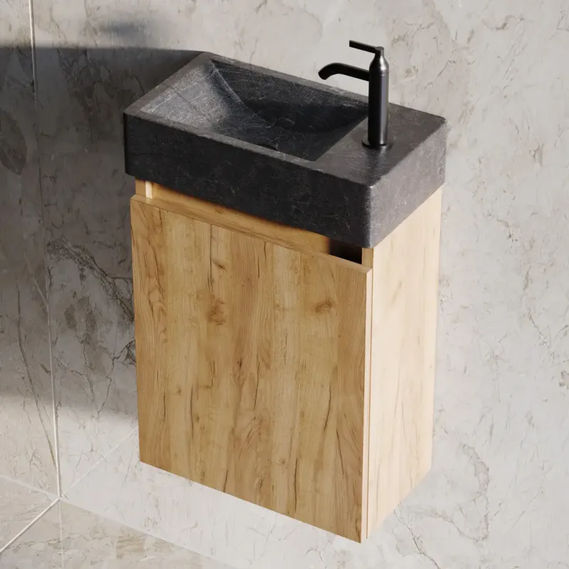 Fontana Recto toiletmeubel warm eiken 40x22cm met natuurstenen fontein rechts Lage Kosten