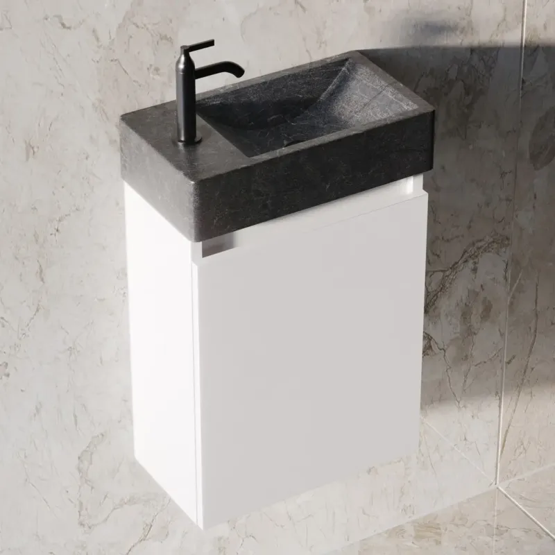 Must-Have Fontana Recto toiletmeubel mat wit 40x22cm met natuurstenen fontein links