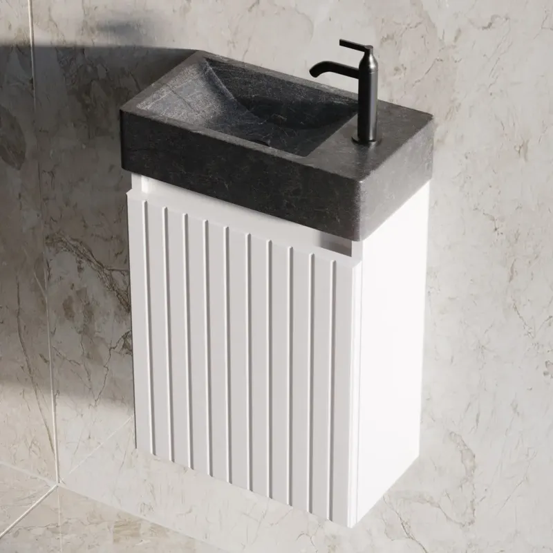 Fontana Recto toiletmeubel ribbelfront mat wit 40x22cm met natuurstenen fontein rechts Op = Op