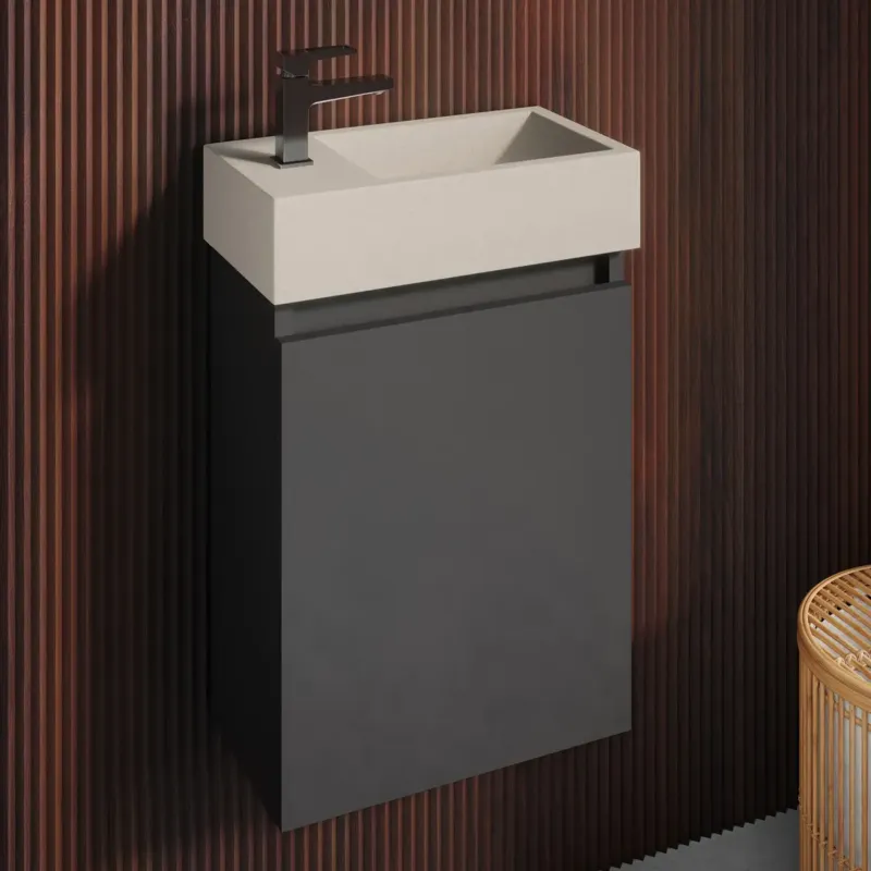 Fontana Crest toiletmeubel mat zwart 40x22cm met beige fontein links Koopje