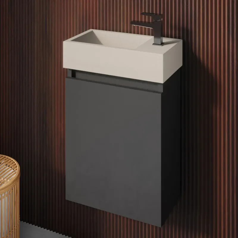 Fontana Crest toiletmeubel mat zwart 40x22cm met beige fontein rechts Aanbieding