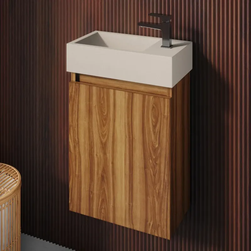Must-Have Fontana Crest toiletmeubel walnoot 40x22cm met beige fontein rechts
