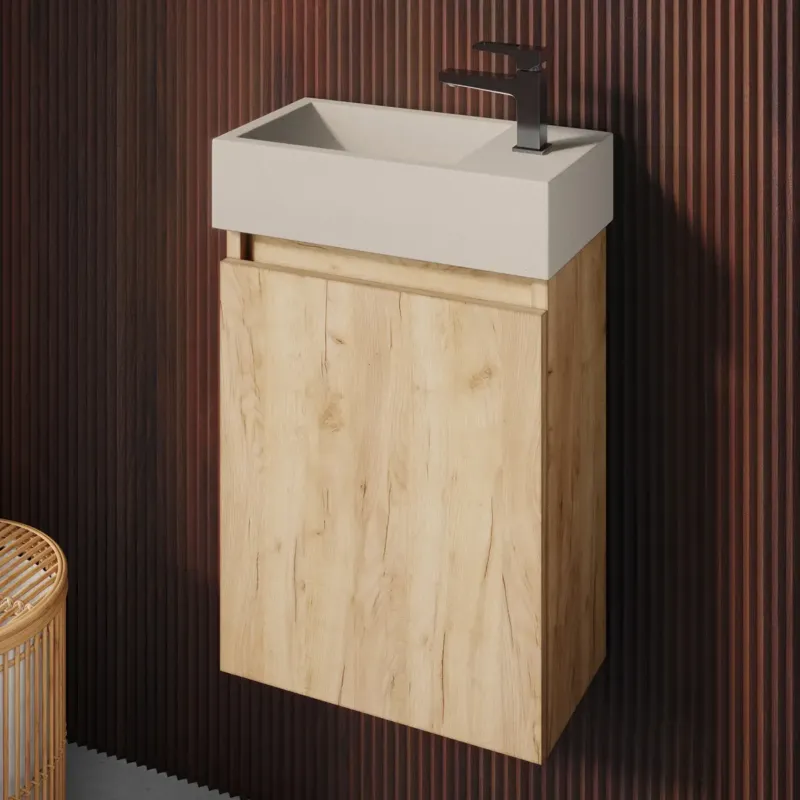 Beste Prijs Fontana Crest toiletmeubel warm eiken 40x22cm met beige fontein rechts