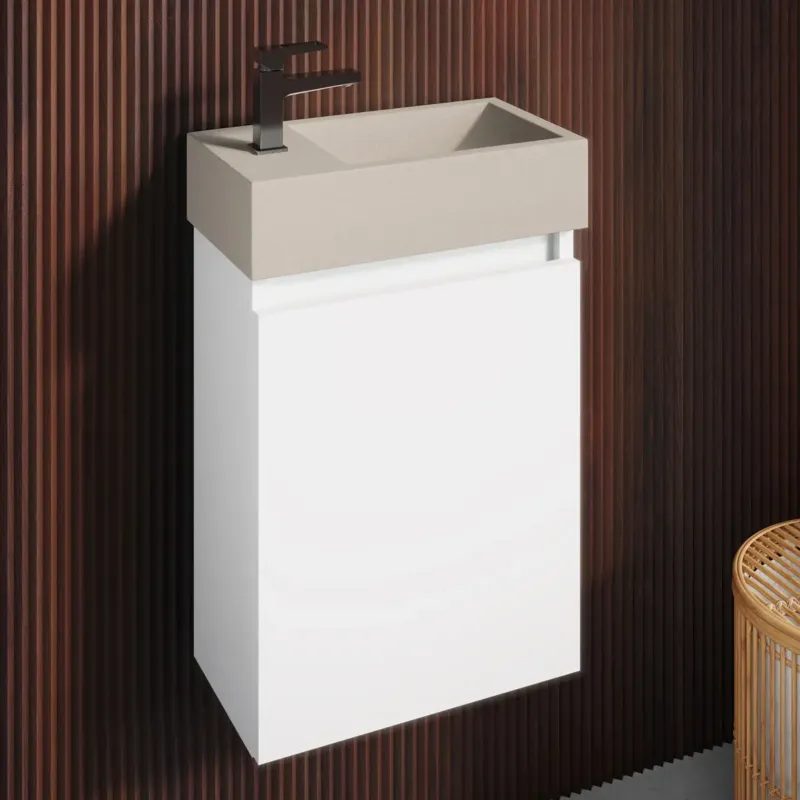 Fontana Crest toiletmeubel mat wit 40x22cm met beige fontein links Gecertificeerd