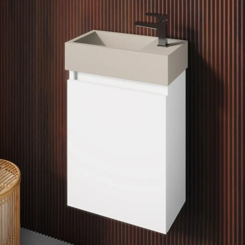 Bestseller Fontana Crest toiletmeubel mat wit 40x22cm met beige fontein rechts
