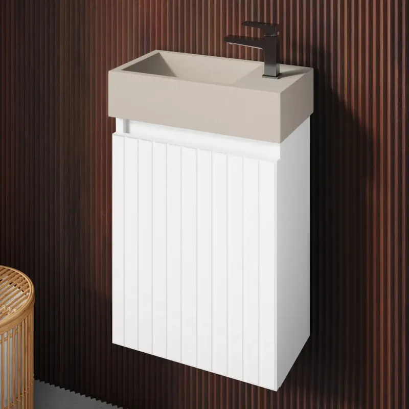 Goedkoop Fontana Crest toiletmeubel ribbelfront mat wit 40x22cm met beige fontein rechts