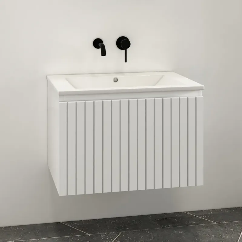 Fontana Lento wit badkamermeubel ribbelfront met witte wastafel 60cm zonder kraangat Hoge Kwaliteit