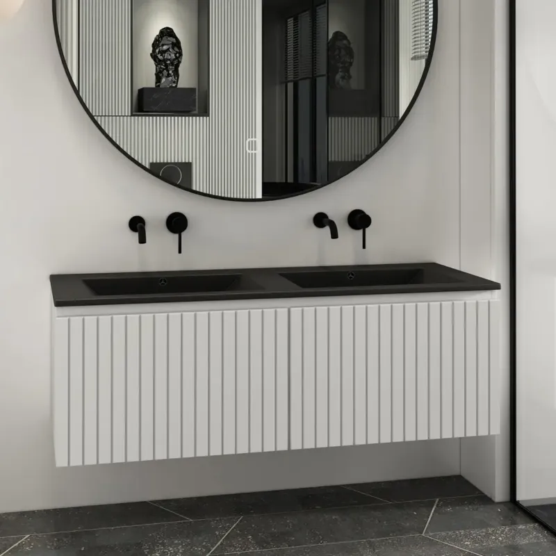 Fontana Lento wit badkamermeubel ribbelfront met zwarte wastafel 120cm zonder kraangaten Veilige Betaling