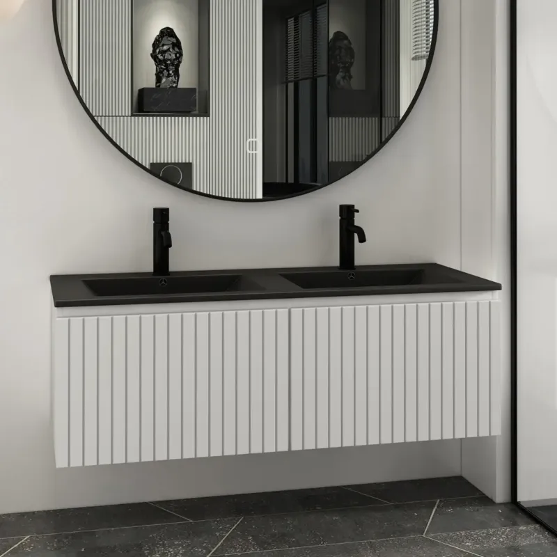 Fontana Lento wit badkamermeubel ribbelfront met zwarte wastafel 120cm 2 kraangaten Nu Kopen