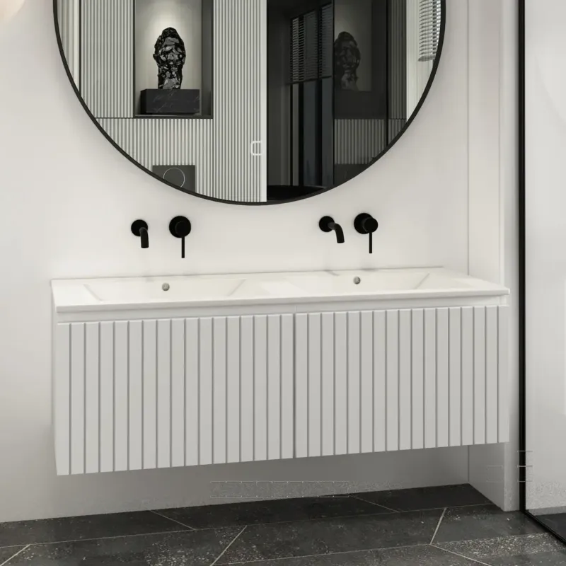 Shop Nu Fontana Lento wit badkamermeubel ribbelfront met witte wastafel 120cm zonder kraangaten