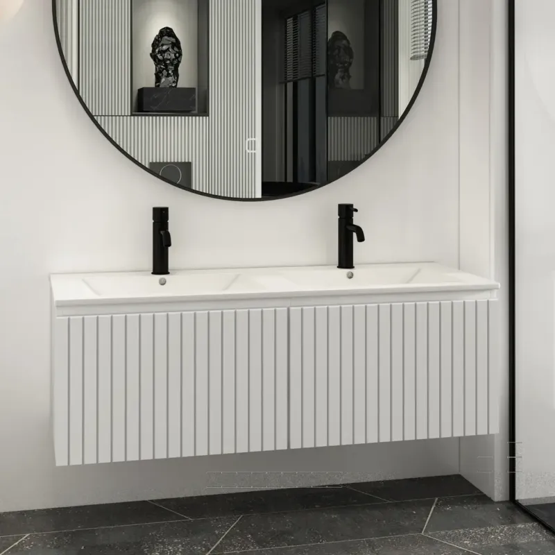 Fontana Lento wit badkamermeubel ribbelfront met witte wastafel 120cm 2 kraangaten Bestseller