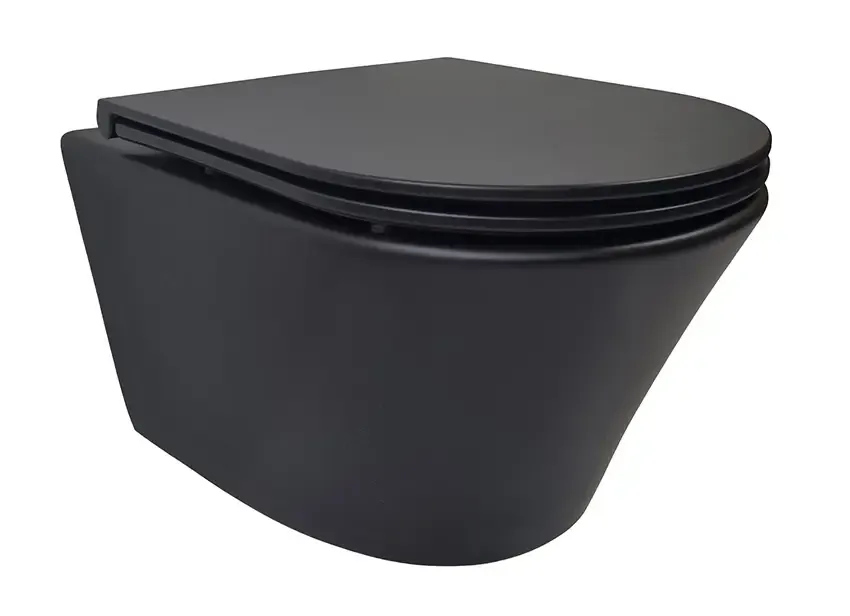 Veilige Betaling Mueller Afesta hangend toilet randloos met softclose toiletzitting zwart mat