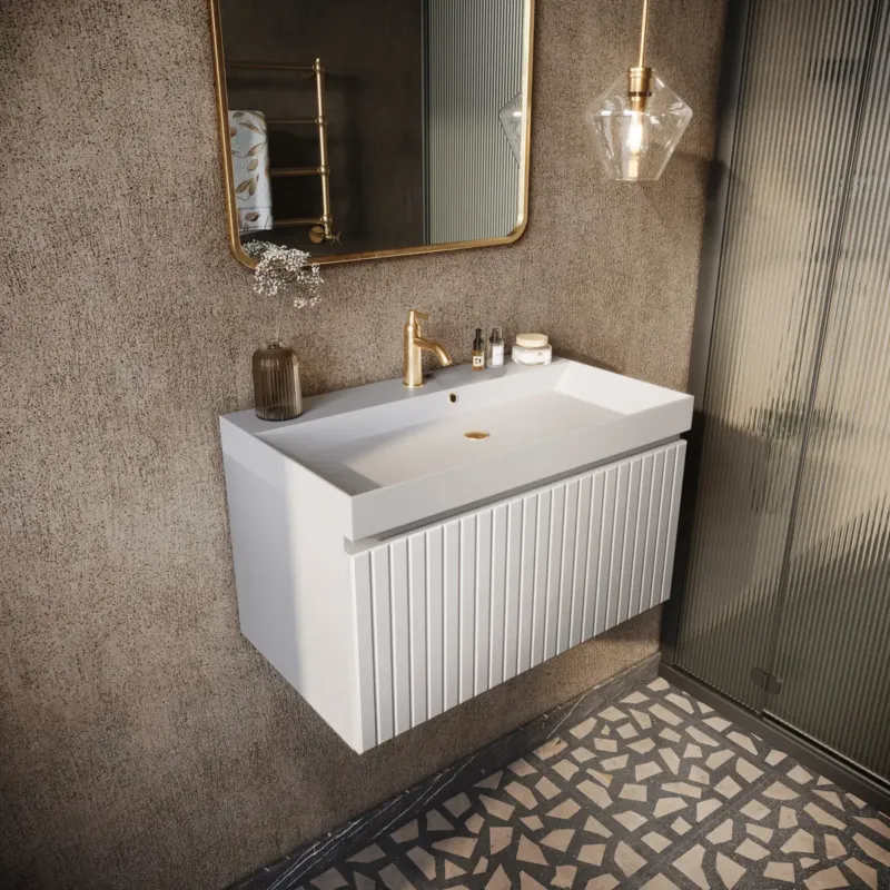 Alleen Vandaag Fontana Milo badmeubel 80cm ribbelfront mat wit met mat witte wastafel 1 kraangat