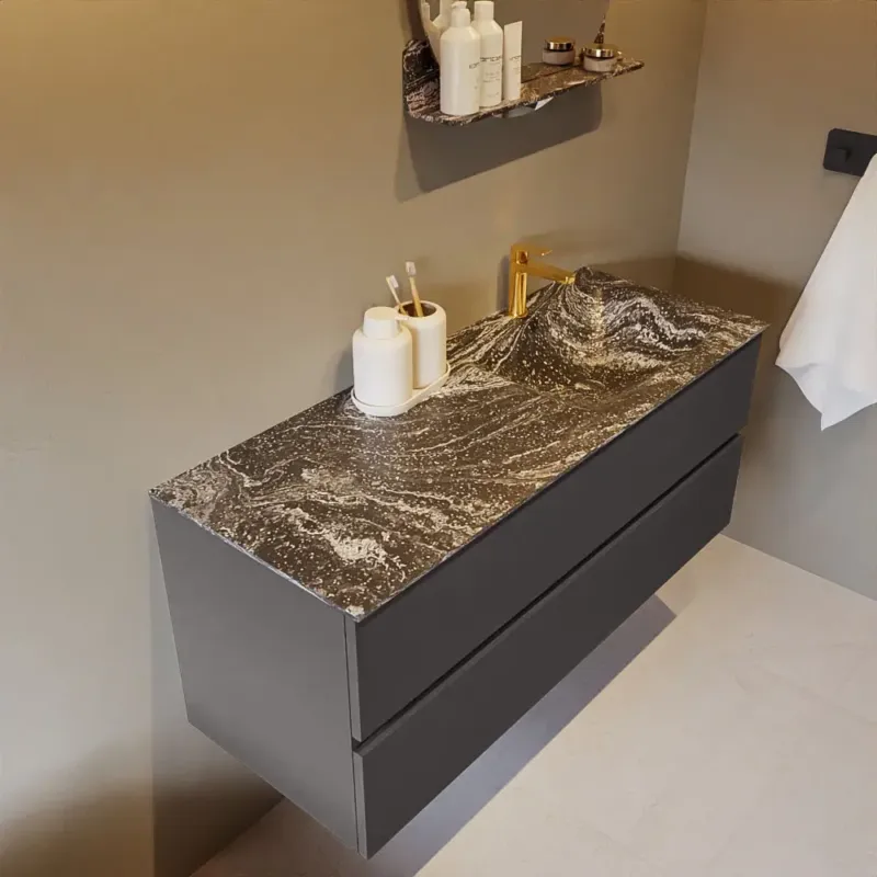 Mondiaz Vica DLux badmeubel 120cm dark grey 2 lades met wastafel lava rechts 1 kraangat Uitverkoop