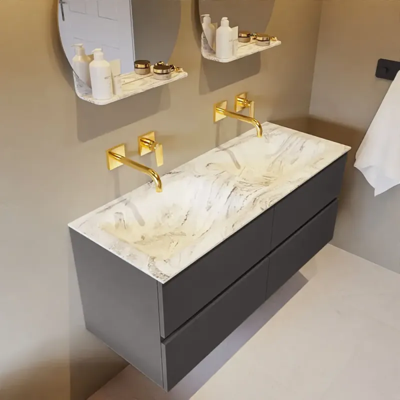 Beperkte Voorraad Mondiaz Vica DLux badmeubel 120cm dark grey 4 lades met wastafel glace dubbel zonder kraangat