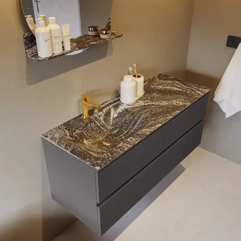 Actieprijs Mondiaz Vica DLux badmeubel 120cm dark grey 4 lades met wastafel lava links 1 kraangat