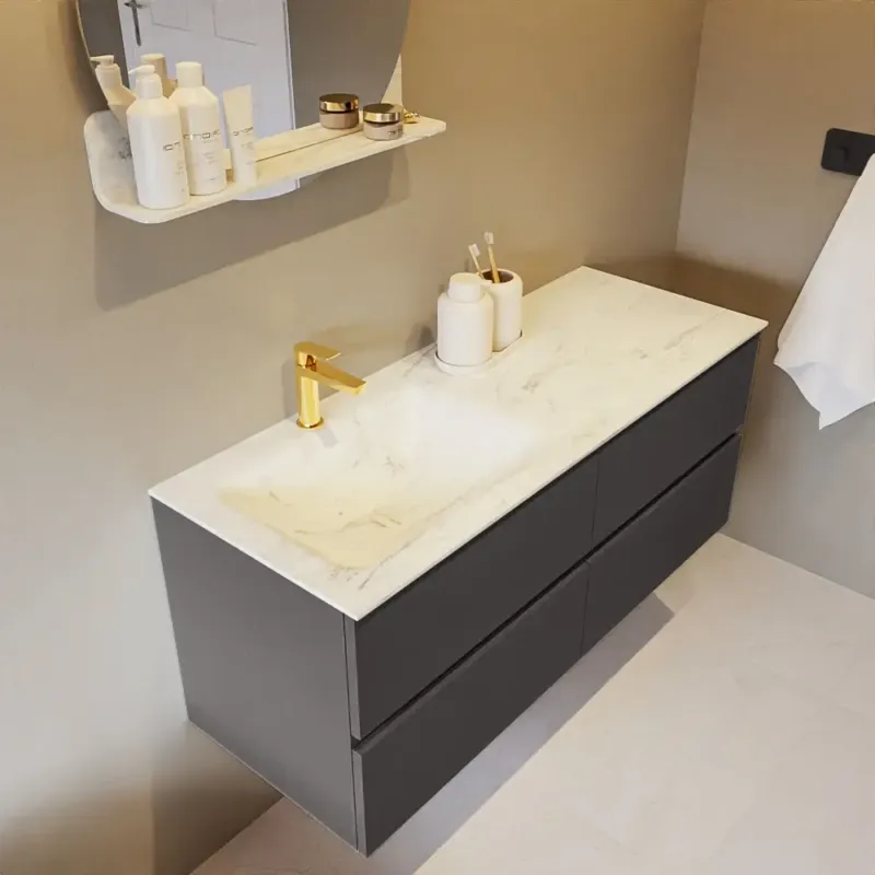 Nu Kopen Mondiaz Vica DLux badmeubel 120cm dark grey 4 lades met wastafel opalo links 1 kraangat