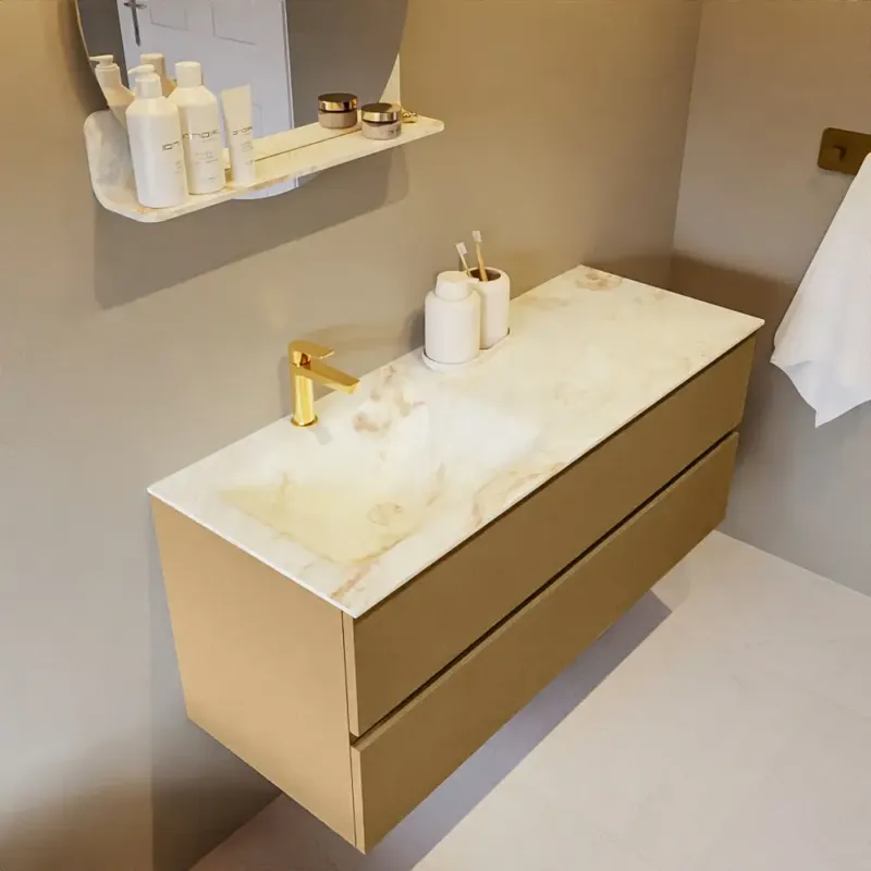 Beste Prijs Mondiaz Vica DLux badmeubel 120cm oro 2 lades met wastafel frappe links 1 kraangat