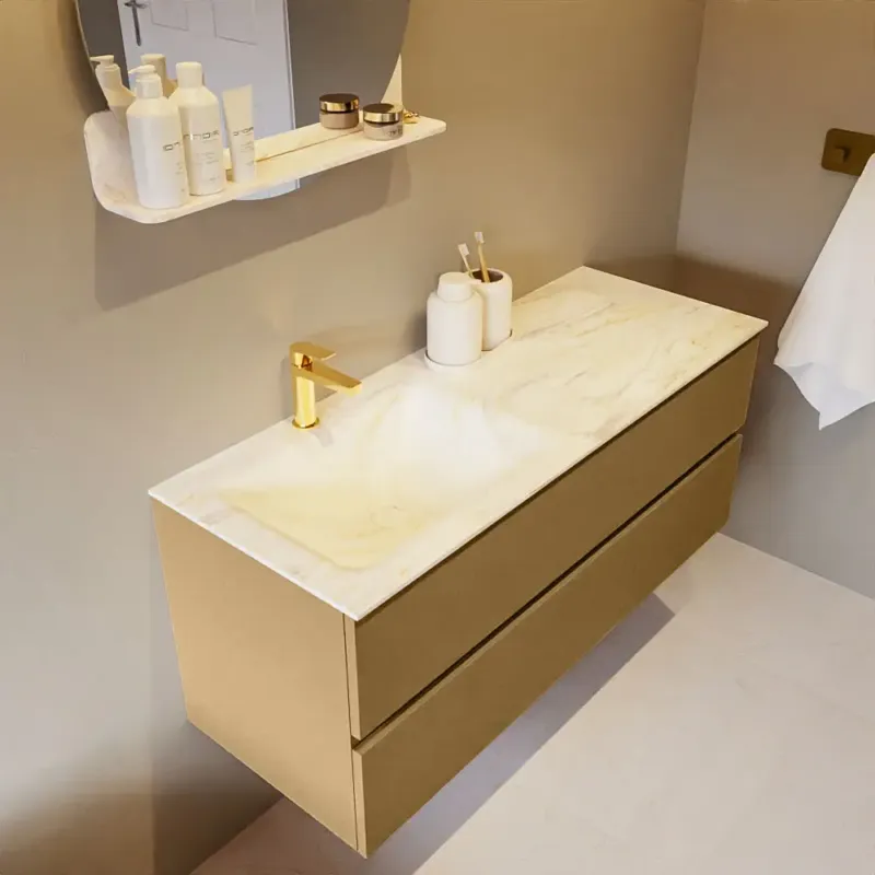 Mondiaz Vica DLux badmeubel 120cm oro 2 lades met wastafel ostra links 1 kraangat Merkproduct